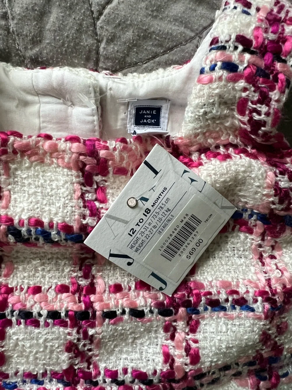 Janie and Jack Pink and White Tweed Sleeveless Dress 12-18 Months NWT
